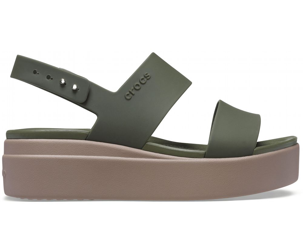 Crocs Brooklyn Low Kilehæl Sandaler Dame Olivengrøn | 761-PMGIRF