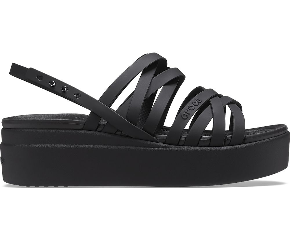 Crocs Brooklyn Strappy Low Kilehæl Sandaler Dame Sort | 231-CSYOHX