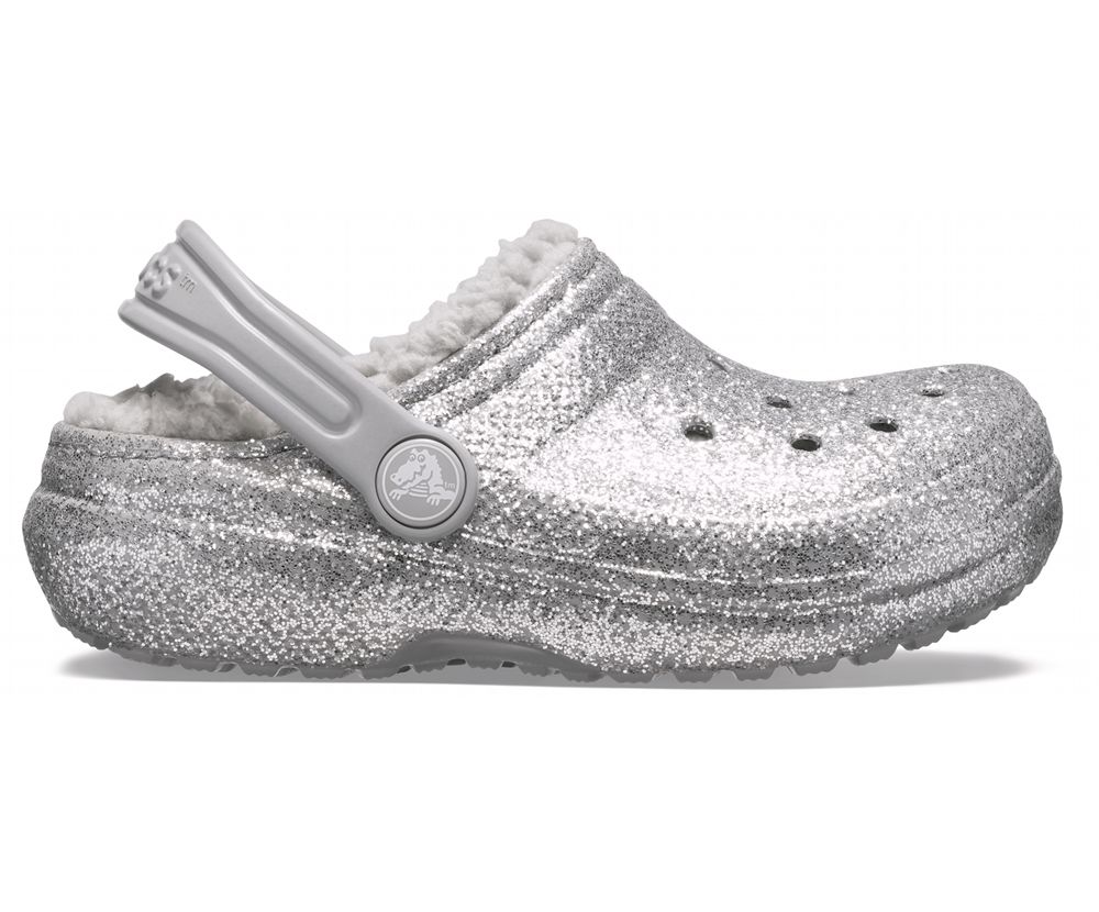 Crocs Classic Glitter Forede Træsko Pige Sølv | 417-CFHQUJ