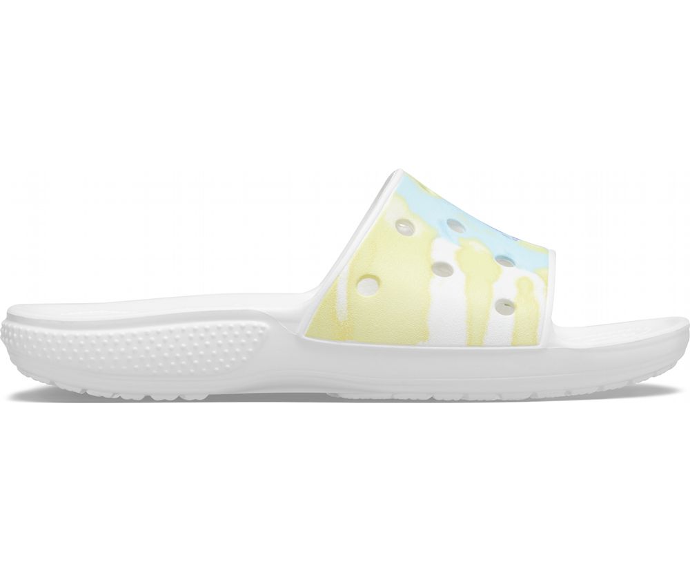 Crocs Classic Tie-Dye Graphic Badesandaler Herre Hvide | 074-JUEZGL