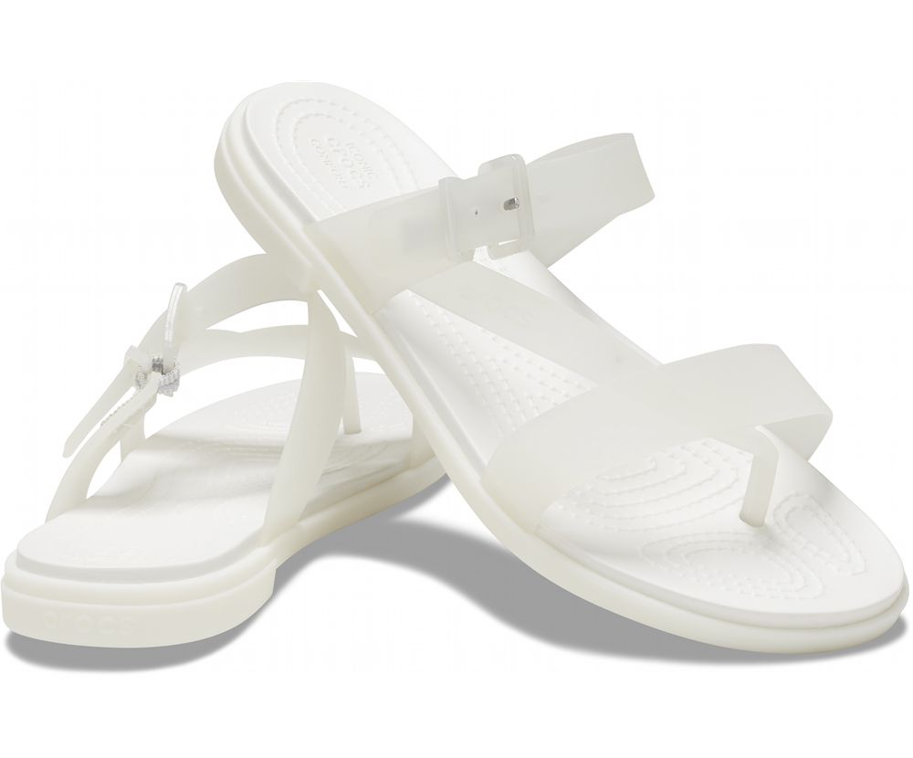 Crocs Tulum Translucent Tå Post Sandaler Dame Hvide | 953-TFZOHA