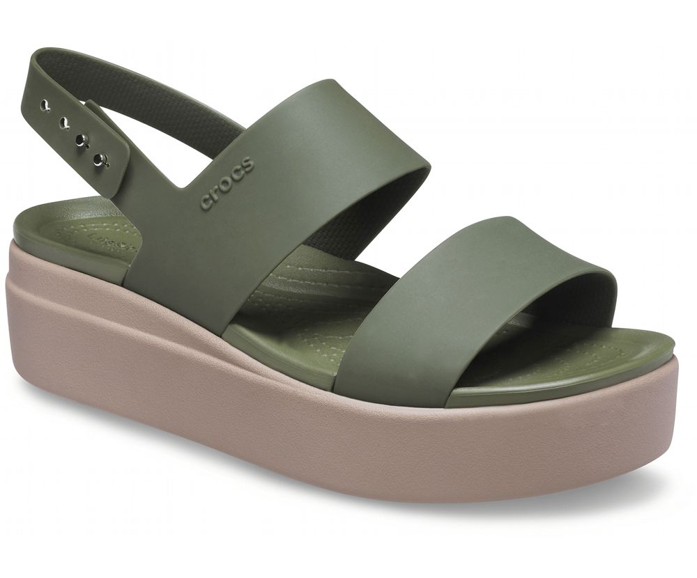 Crocs Brooklyn Low Kilehæl Sandaler Dame Olivengrøn | 761-PMGIRF