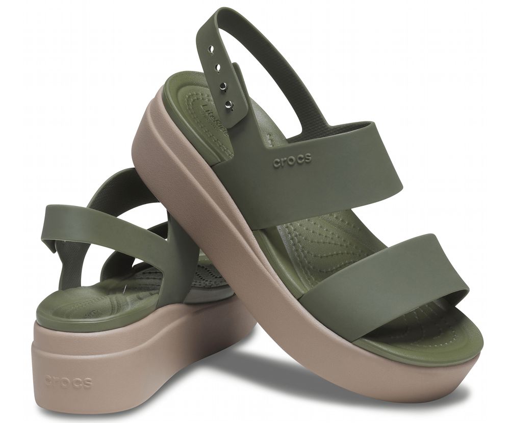 Crocs Brooklyn Low Wedge Sandaler Dame Olivengrøn | 203-KRUQFT