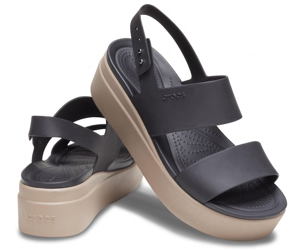 Crocs Brooklyn Low Wedge Sandaler Dame Sort | 681-QVHNLM