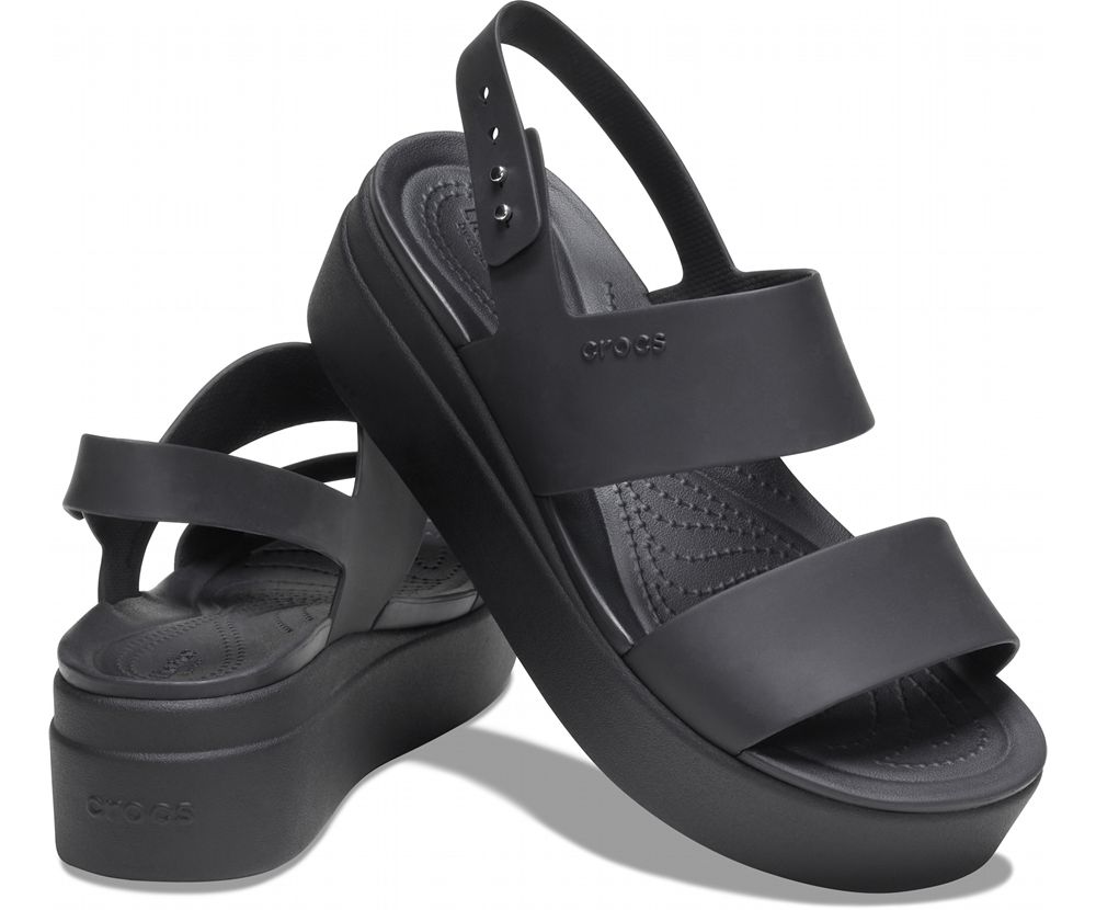 Crocs Brooklyn Low Wedge Sandaler Dame Sort | 972-OCBNYS