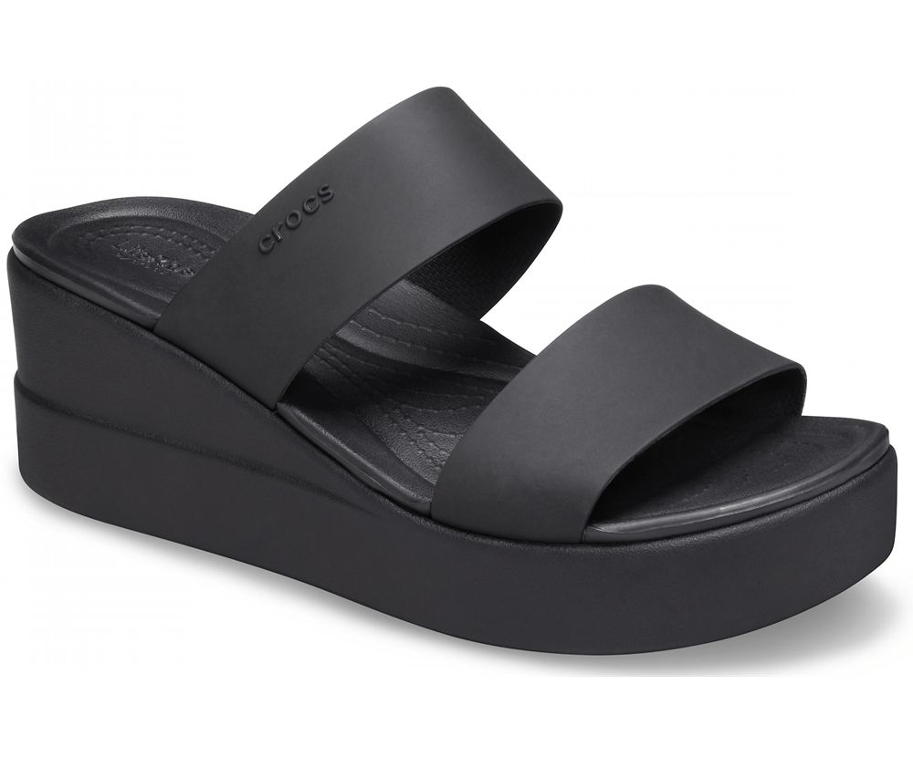 Crocs Brooklyn Mid Wedge Sandaler Dame Sort | 584-FKSUVY