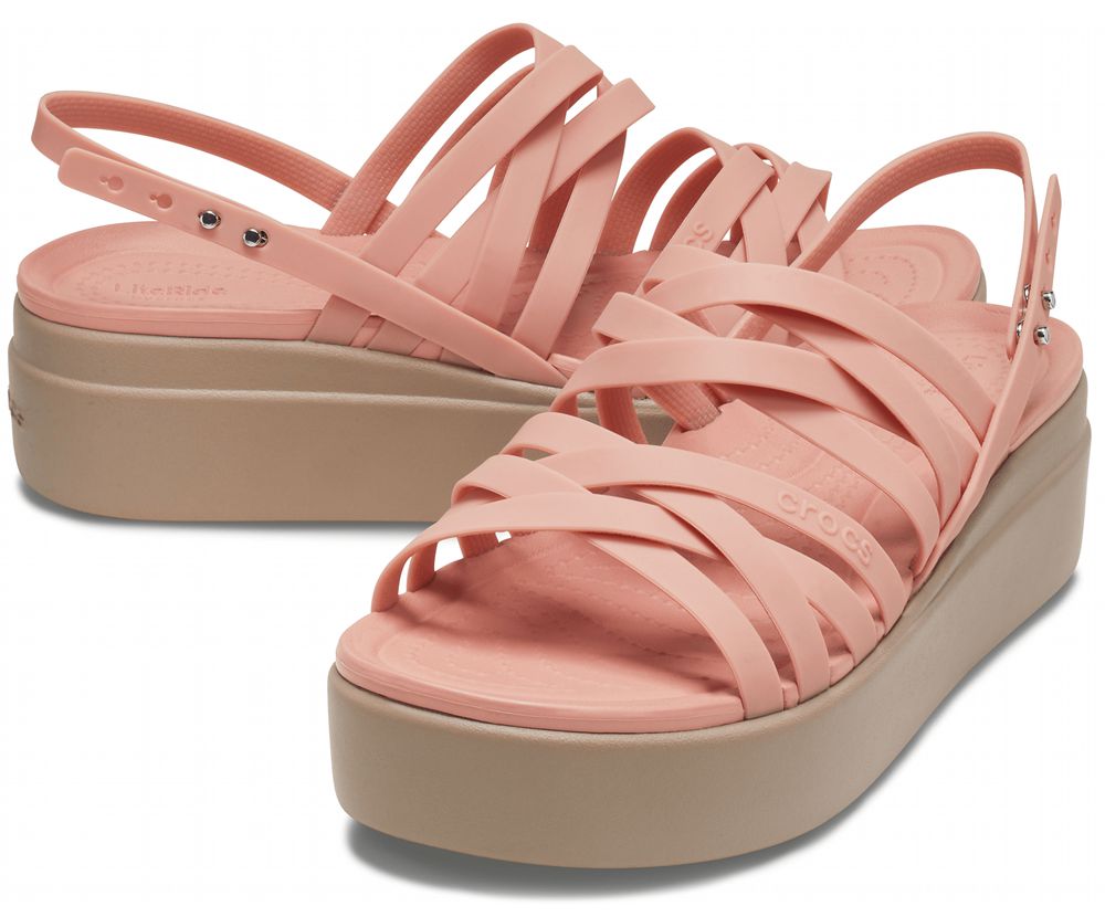 Crocs Brooklyn Strappy Low Kilehæl Sandaler Dame Lyserød | 056-JXWBTN