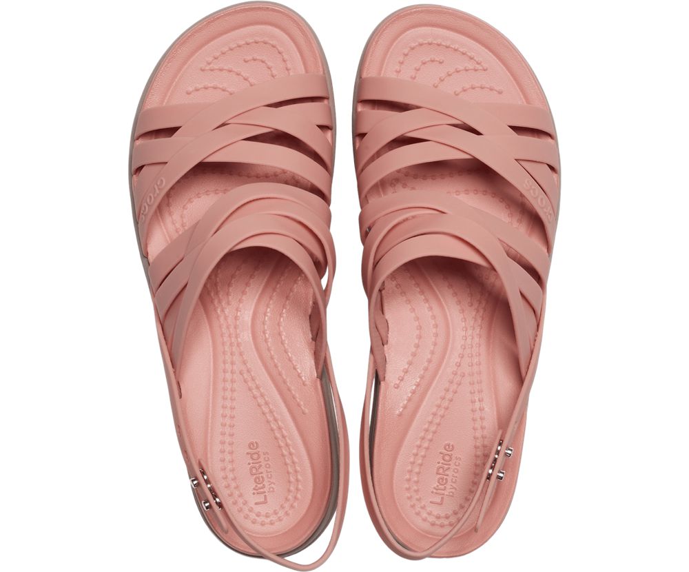 Crocs Brooklyn Strappy Low Kilehæl Sandaler Dame Lyserød | 056-JXWBTN