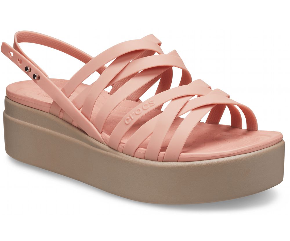 Crocs Brooklyn Strappy Low Kilehæl Sandaler Dame Lyserød | 056-JXWBTN