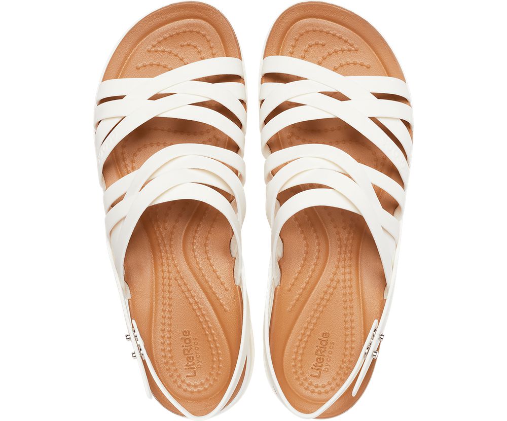 Crocs Brooklyn Strappy Low Kilehæl Sandaler Dame Hvide | 126-PXMYFB