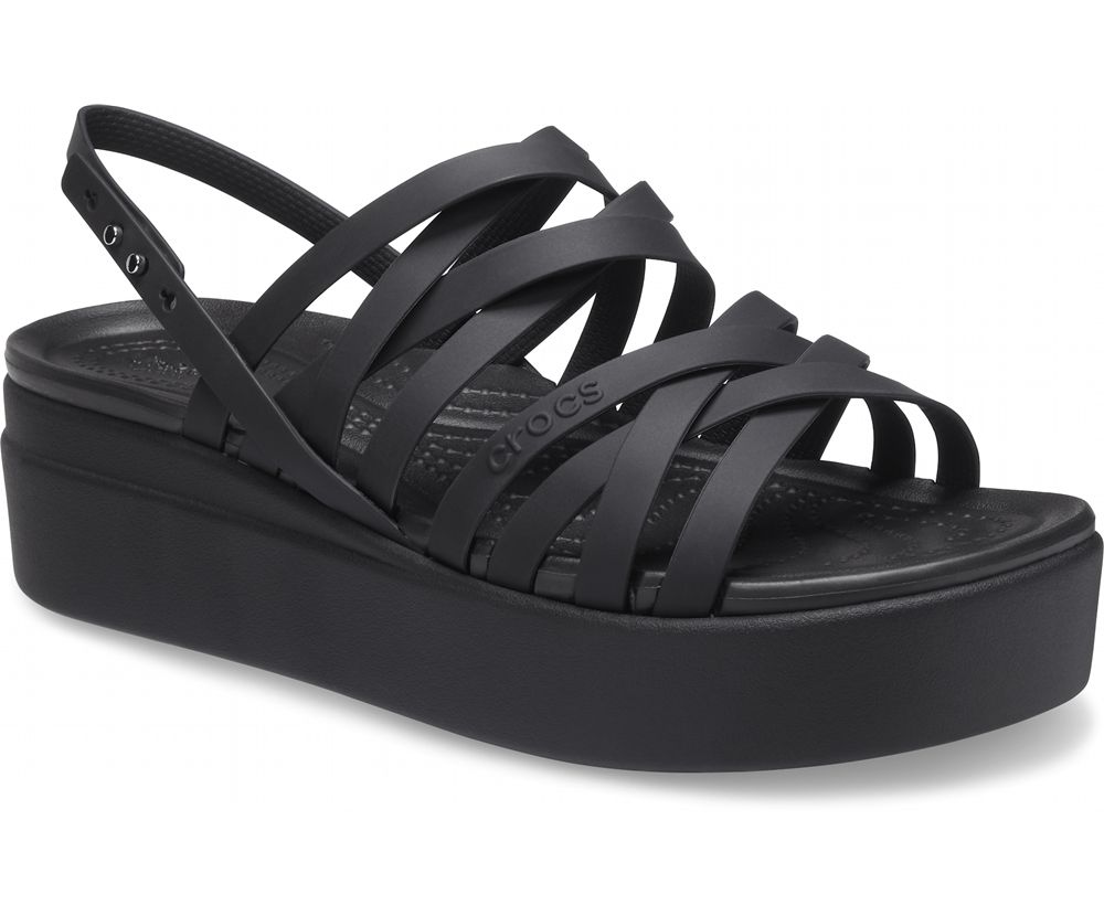 Crocs Brooklyn Strappy Low Kilehæl Sandaler Dame Sort | 231-CSYOHX