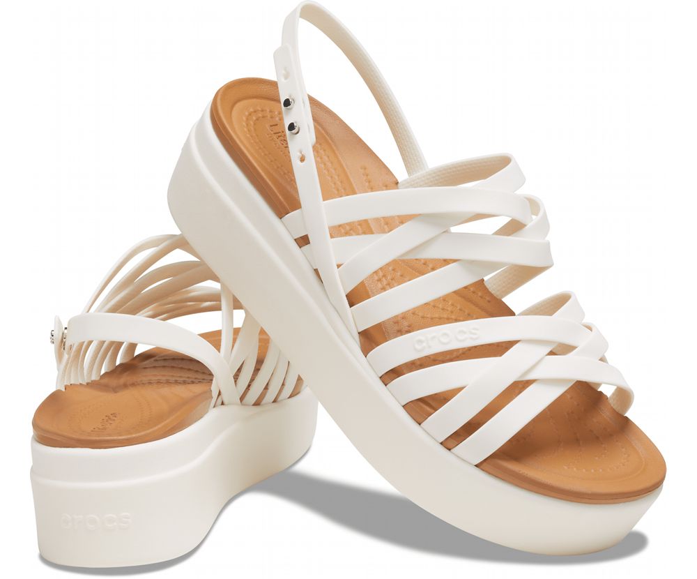 Crocs Brooklyn Strappy Low Wedge Sandaler Dame Hvide | 624-YDNSKI