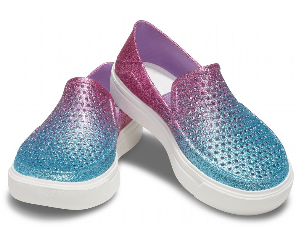 Crocs Citilane Roka Glitter Slip-On Flade Sko Pige Lyserød Blå | 357-JOIMLX