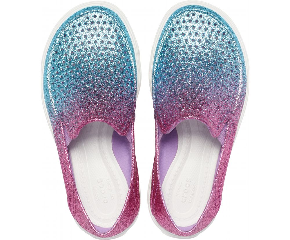 Crocs Citilane Roka Glitter Slip-On Flade Sko Pige Lyserød Blå | 357-JOIMLX