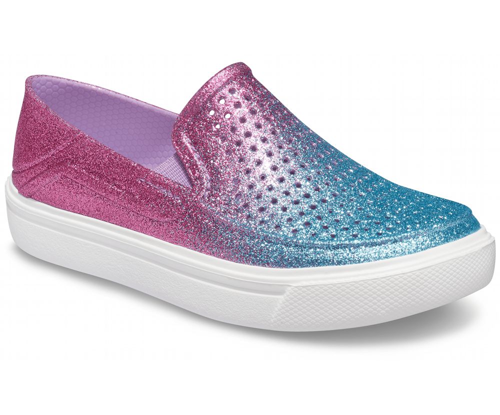 Crocs Citilane Roka Glitter Slip-On Flade Sko Pige Lyserød Blå | 357-JOIMLX