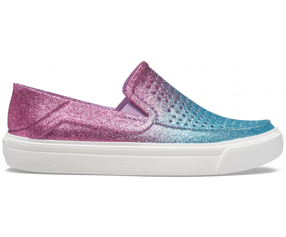 Crocs Citilane Roka Glitter Slip-On Flade Sko Pige Lyserød Blå | 357-JOIMLX