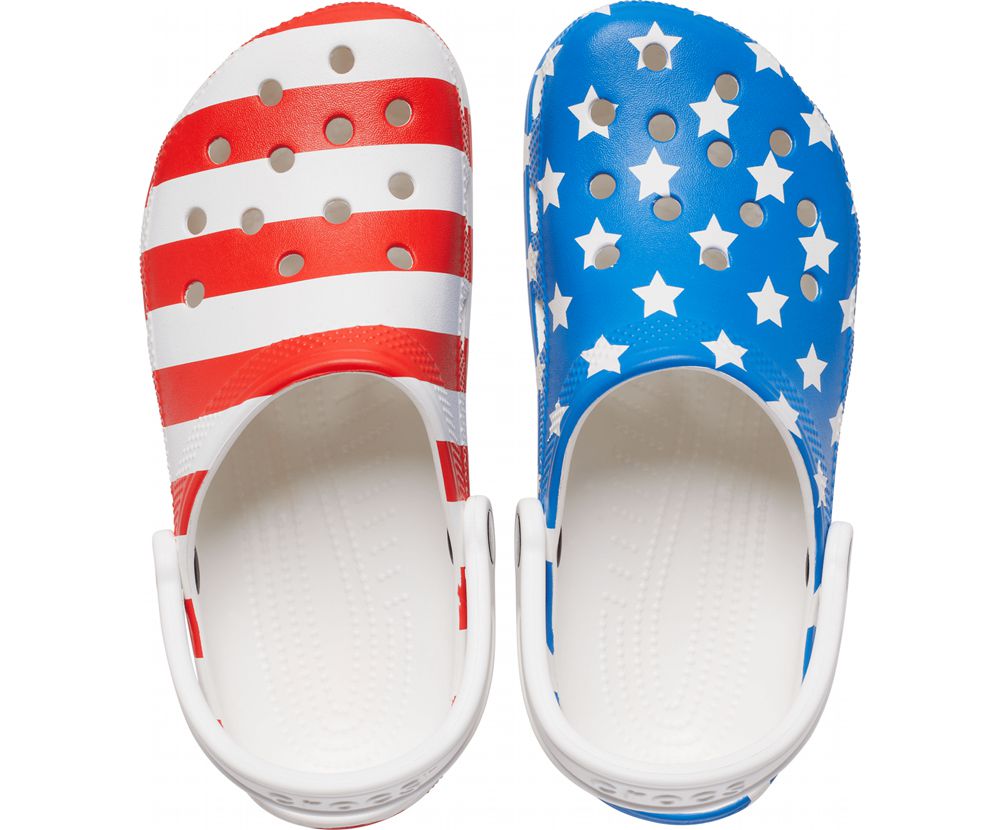 Crocs Classic American Flag Træsko Dame Blå Rød | 385-EULDFI