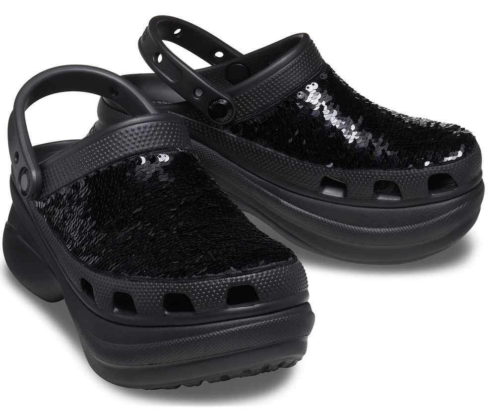 Crocs Classic Bae Sequin Platform Træsko Dame Sort | 765-LDNRPF