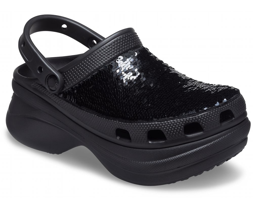 Crocs Classic Bae Sequin Platform Træsko Dame Sort | 765-LDNRPF