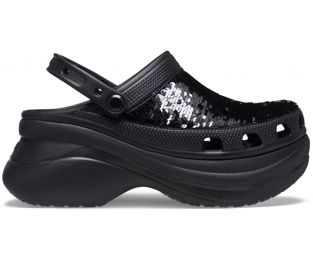 Crocs Classic Bae Sequin Platform Træsko Dame Sort | 765-LDNRPF