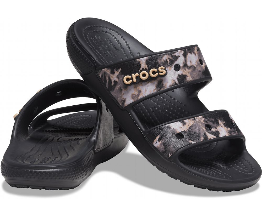 Crocs Classic Bleach Dye Sandaler Dame Sort | 532-YIHPMO