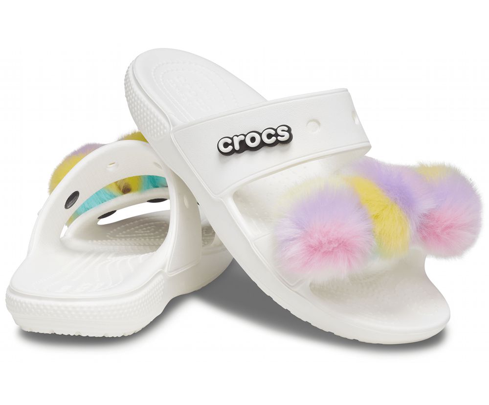 Crocs Classic Fur Sure Sandaler Herre Hvide | 352-UMPQIW