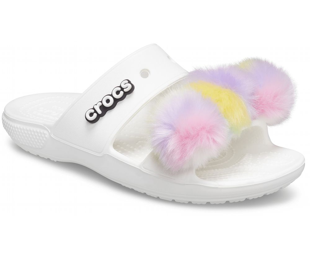 Crocs Classic Fur Sure Sandaler Herre Hvide | 352-UMPQIW