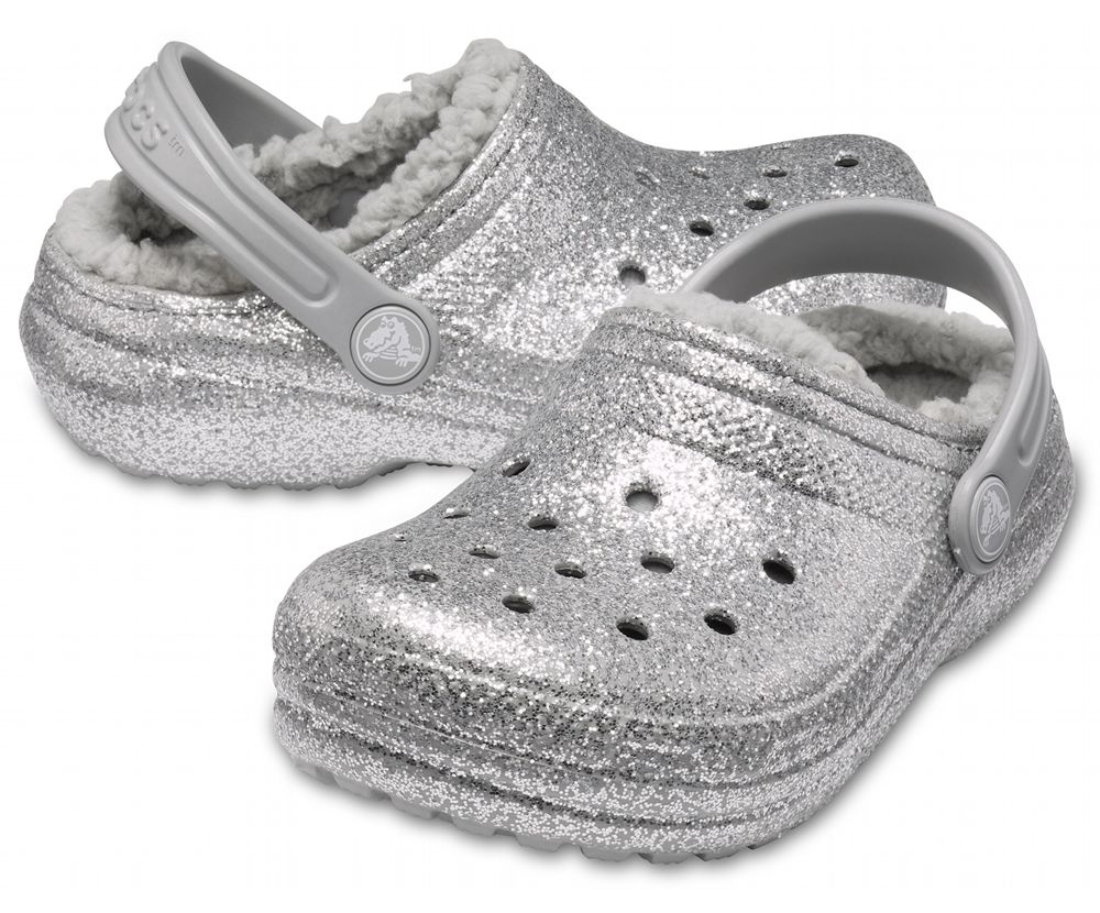 Crocs Classic Glitter Forede Træsko Pige Sølv | 417-CFHQUJ