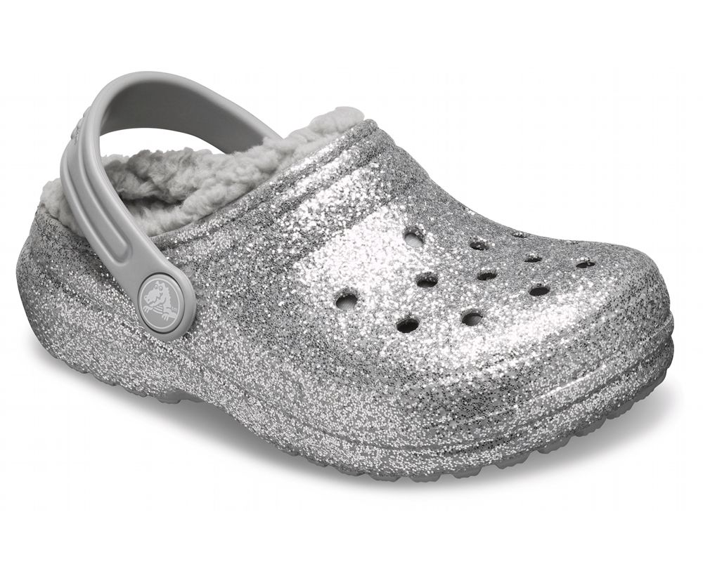 Crocs Classic Glitter Forede Træsko Pige Sølv | 417-CFHQUJ