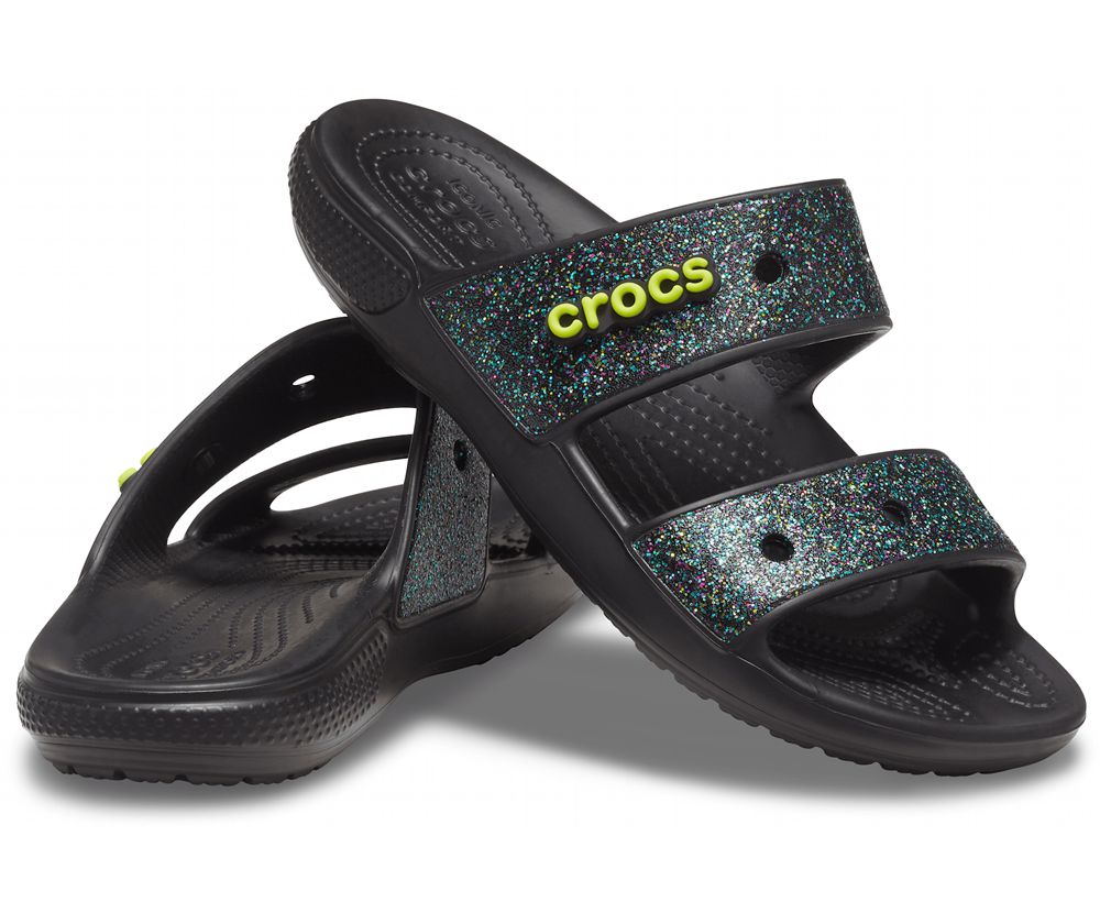 Crocs Classic Glitter Sandaler Dame Sort | 728-ANEQOK