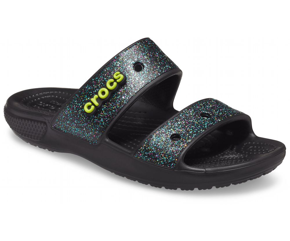 Crocs Classic Glitter Sandaler Dame Sort | 728-ANEQOK