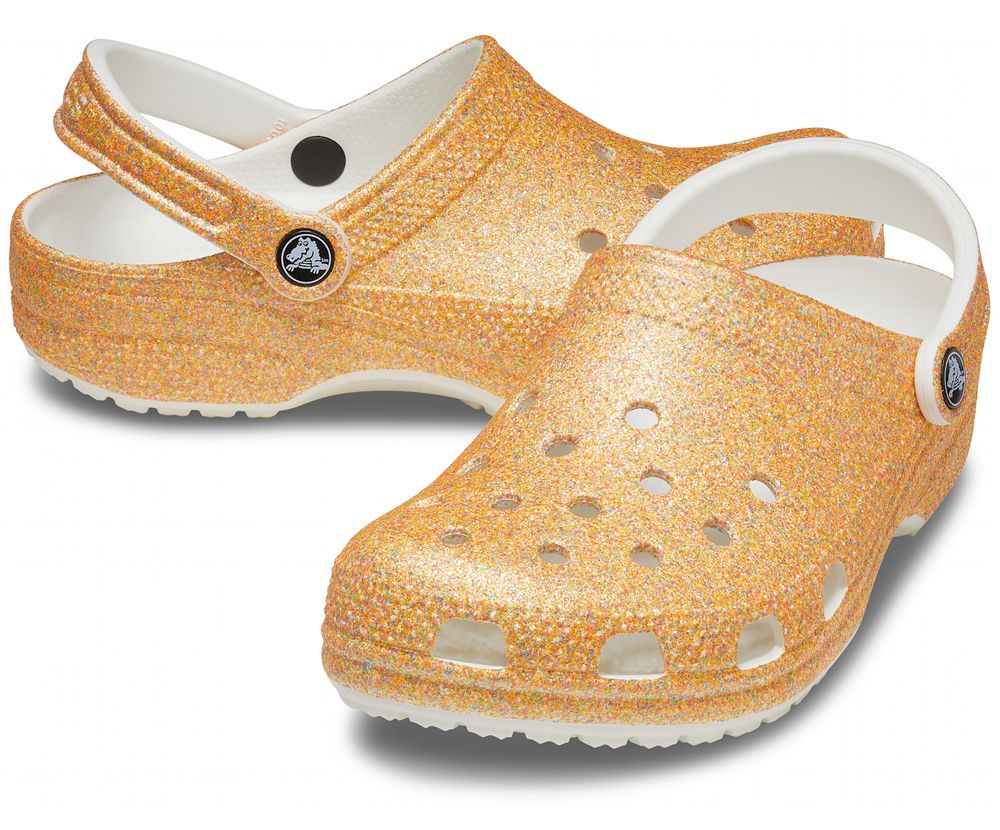 Crocs Classic Glitter Træsko Dame Guld | 493-ICGZFN