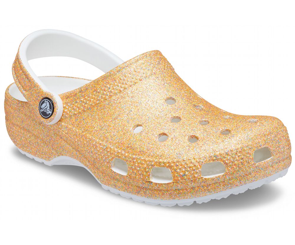 Crocs Classic Glitter Træsko Dame Guld | 493-ICGZFN