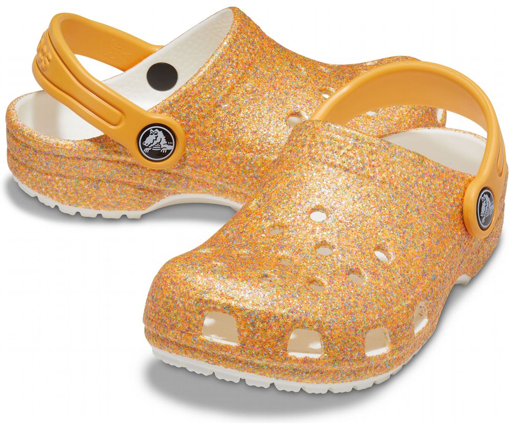 Crocs Classic Glitter Træsko Pige Guld | 712-SQTFBA