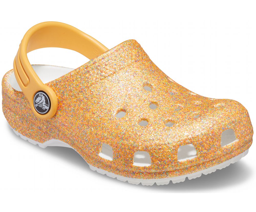 Crocs Classic Glitter Træsko Pige Guld | 712-SQTFBA