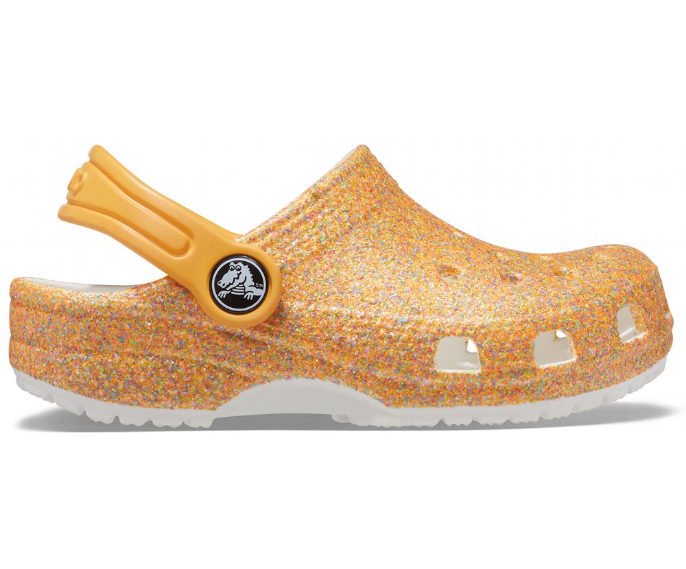 Crocs Classic Glitter Træsko Pige Guld | 712-SQTFBA