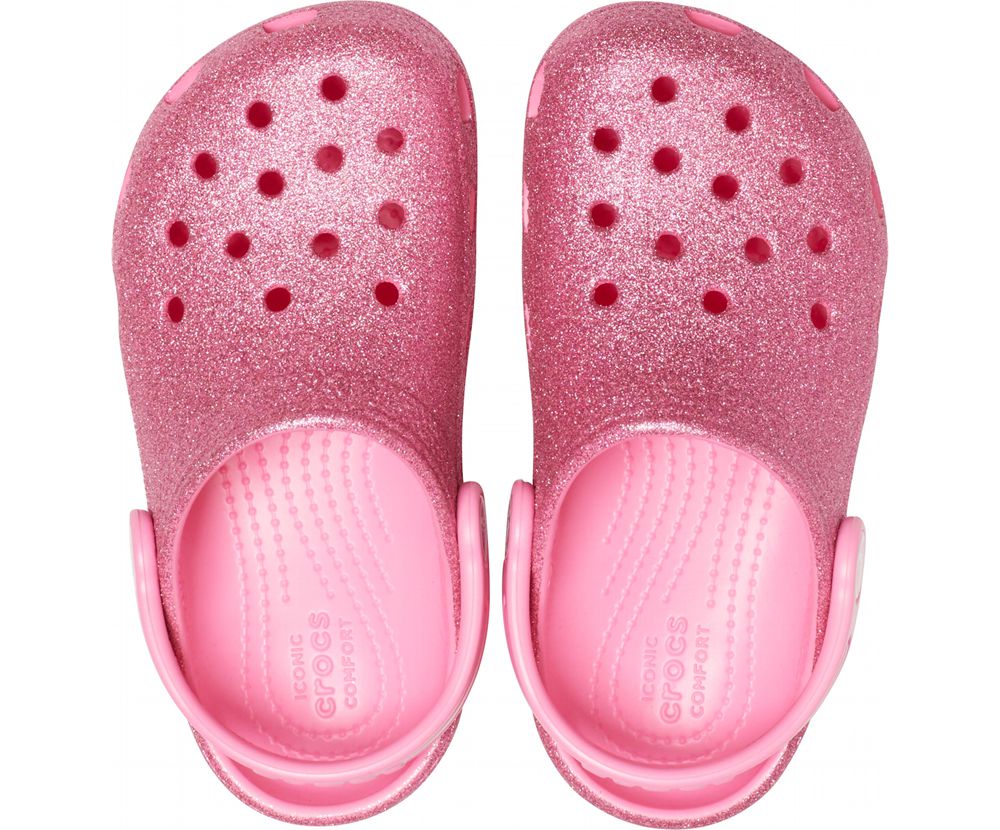 Crocs Classic Glitter Træsko Pige Lyserød | 865-DRZLAU