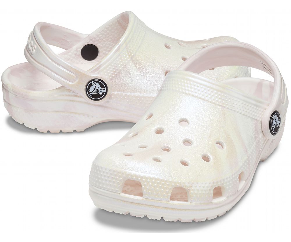 Crocs Classic Iridescent Marble Træsko Drenge Hvide | 231-JBOWVD