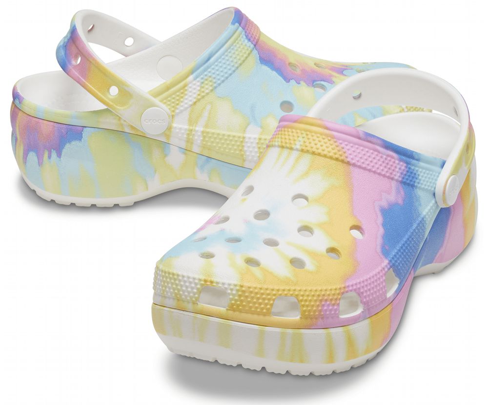 Crocs Classic Platform Tie-Dye Graphic Træsko Dame Flerfarvede | 015-AJLGSM