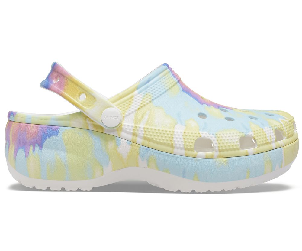 Crocs Classic Platform Tie-Dye Graphic Træsko Dame Flerfarvede | 015-AJLGSM