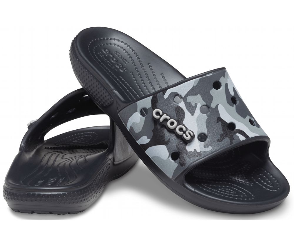 Crocs Classic Printed Camo Badesandaler Dame Sort | 682-IOEPKT