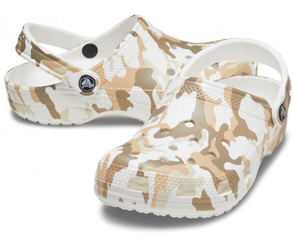 Crocs Classic Printed Træsko Dame Hvide | 809-HFRXLD