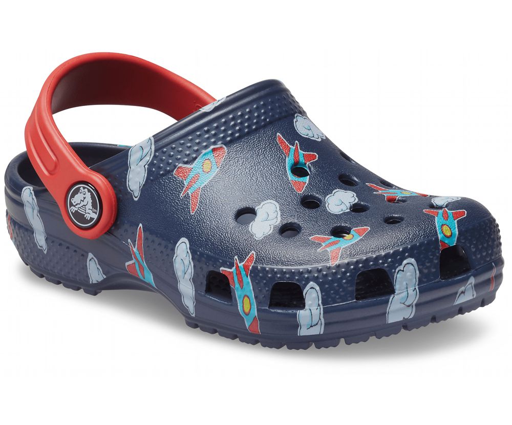 Crocs Classic Printed Træsko Drenge Mørkeblå | 163-DFHJCX