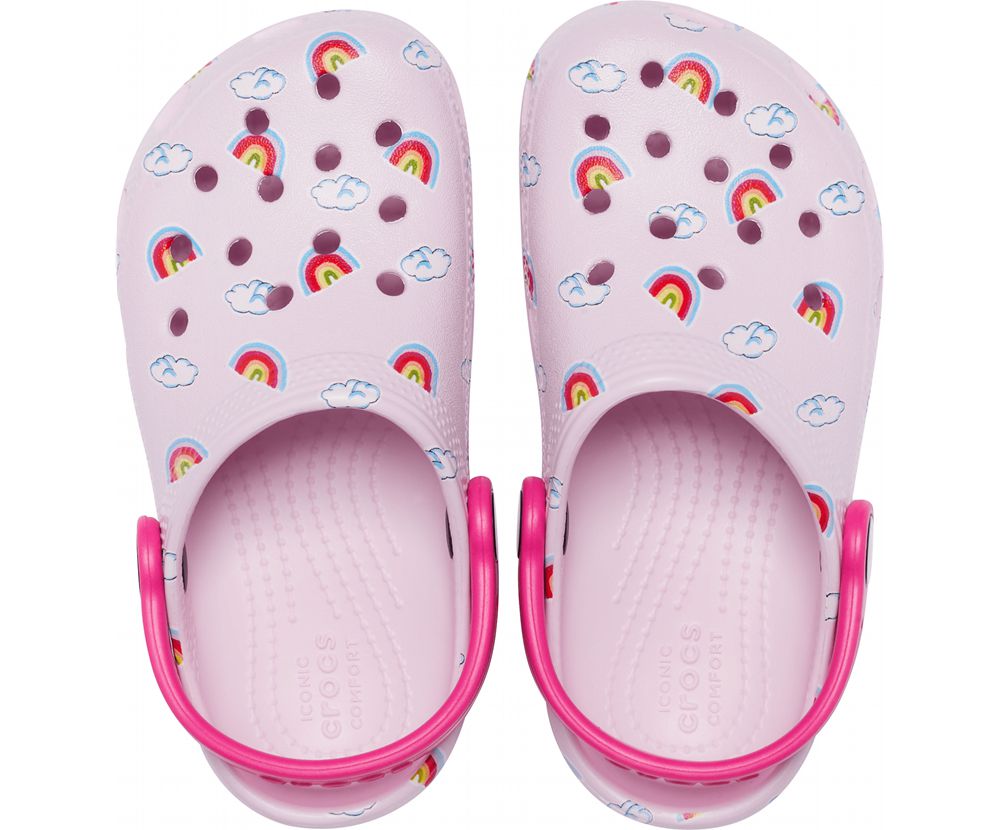 Crocs Classic Printed Træsko Pige Lyserød | 894-MWKLZT