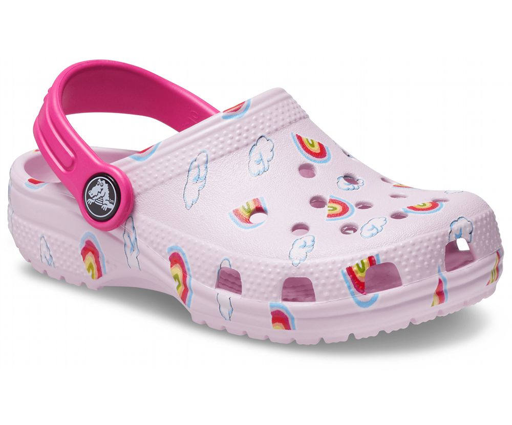 Crocs Classic Printed Træsko Pige Lyserød | 894-MWKLZT