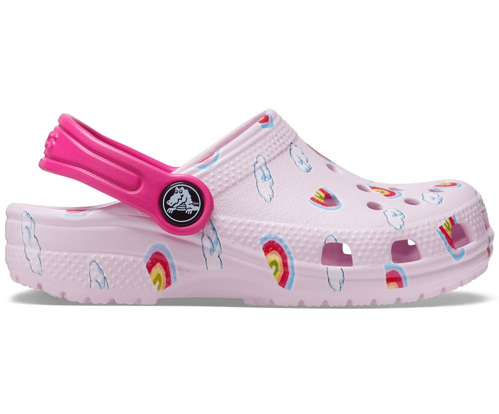 Crocs Classic Printed Træsko Pige Lyserød | 894-MWKLZT