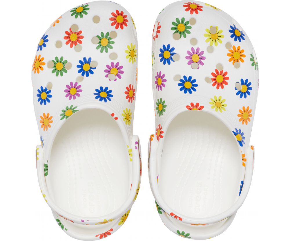 Crocs Classic Seasonal Print Træsko Pige Hvide | 329-EQKSYU