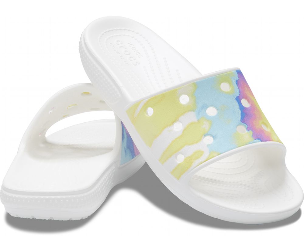 Crocs Classic Tie-Dye Graphic Badesandaler Herre Hvide | 074-JUEZGL