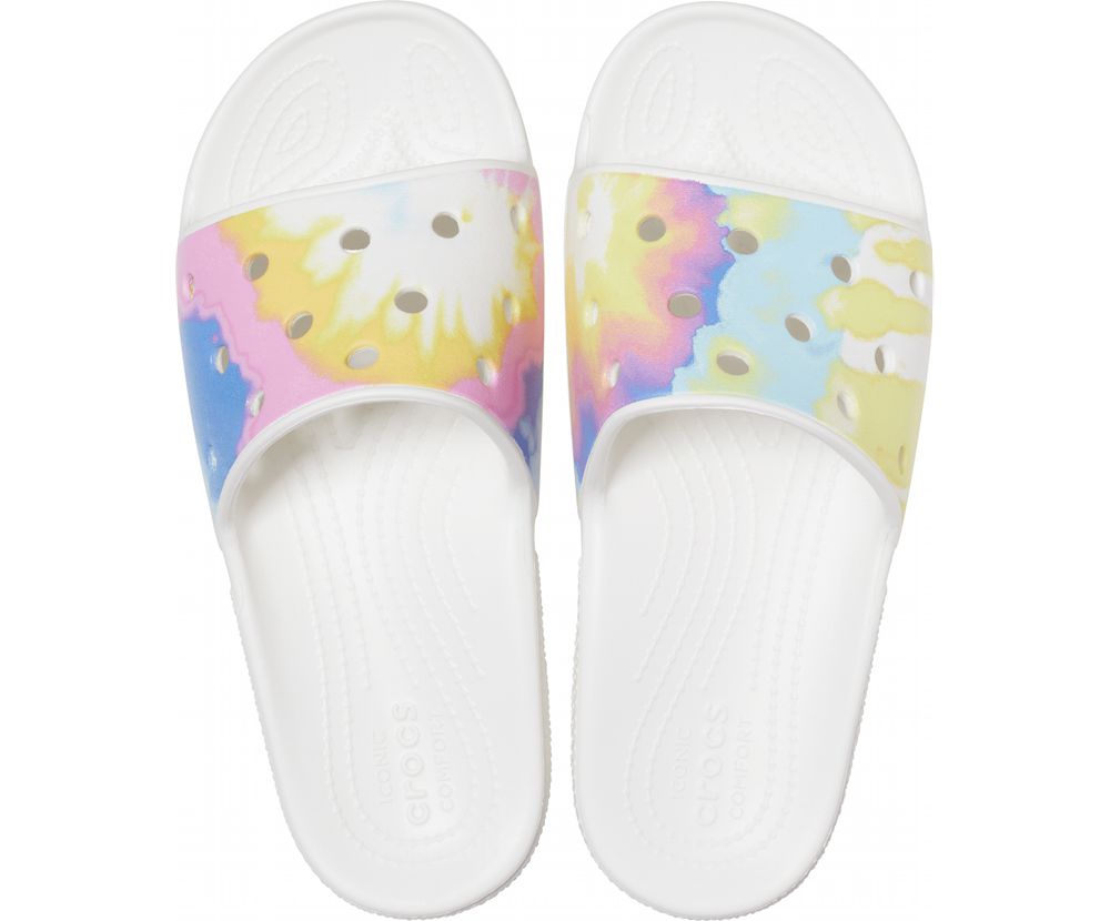 Crocs Classic Tie-Dye Graphic Badesandaler Herre Hvide | 074-JUEZGL