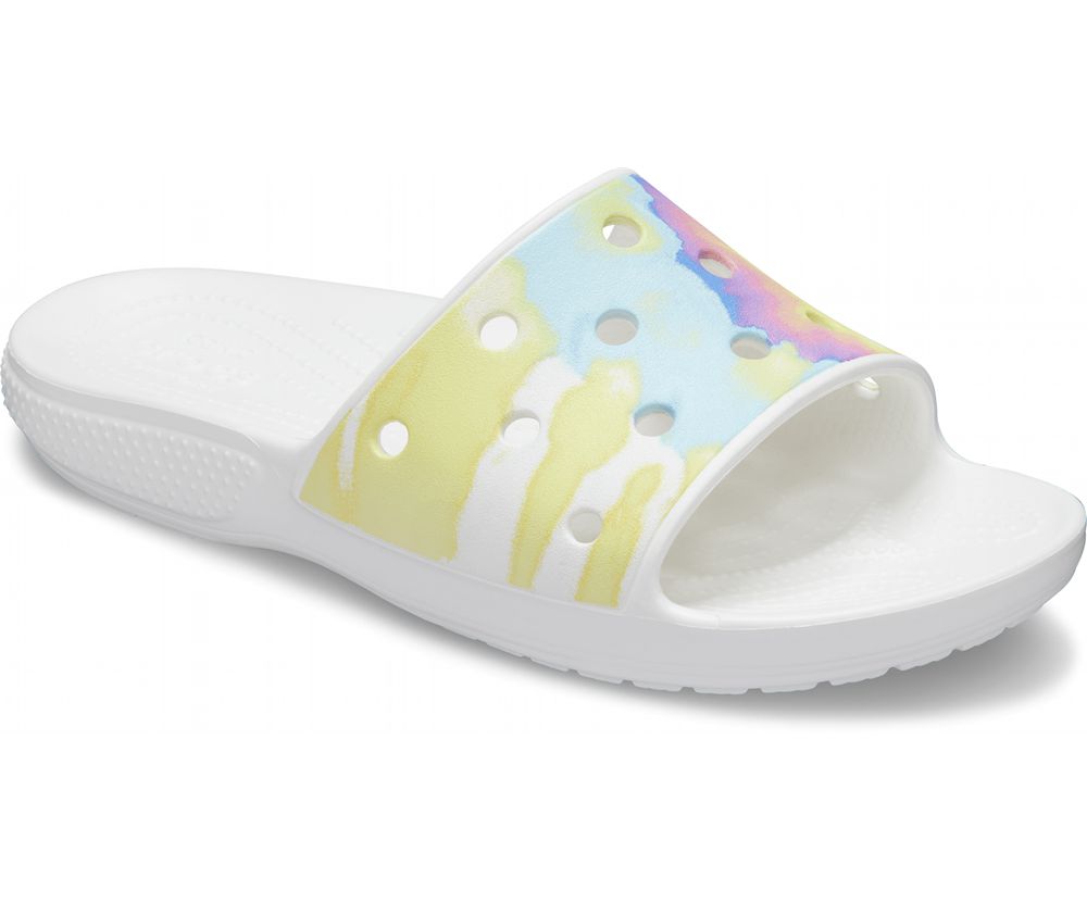 Crocs Classic Tie-Dye Graphic Badesandaler Herre Hvide | 074-JUEZGL